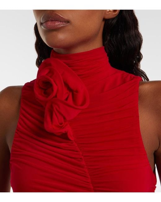 Magda Butrym Red Floral-Applique Draped Gown
