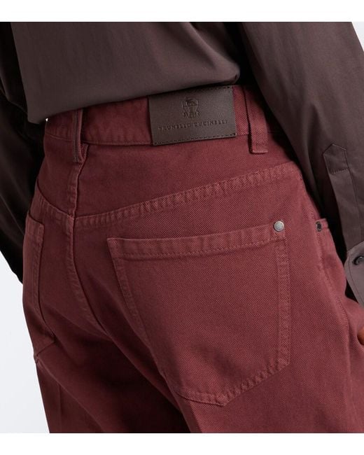 Brunello Cucinelli Red Monili Mid-Rise Straight Jeans