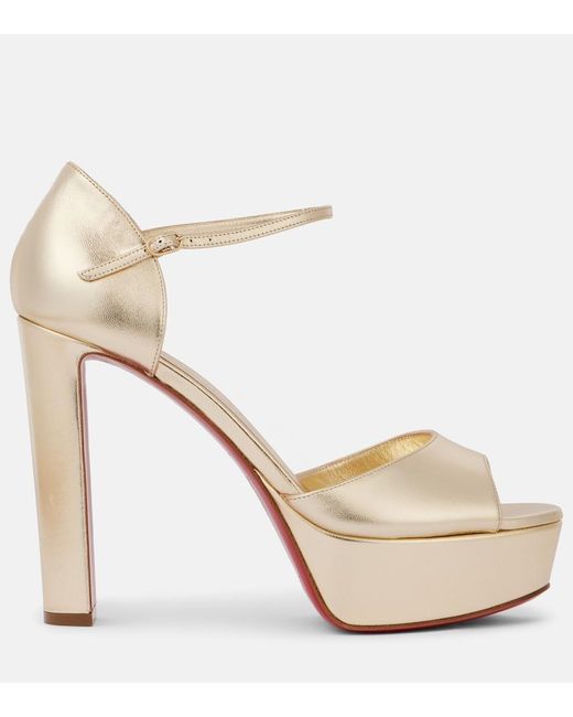 Christian Louboutin Natural Sandaloo 130 Leather Peep-Toe Pumps