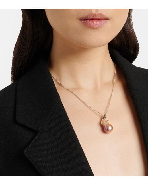 Bottega Veneta White Sterling Necklace With Freshwater Pearl