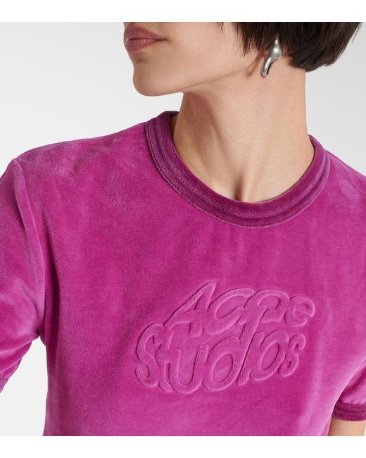 T-shirt in misto cotone con logo di Acne in Pink