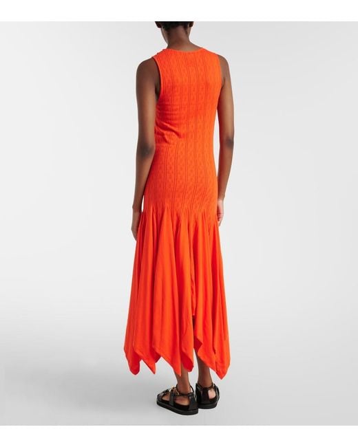 Loewe Red Paula's Ibiza Pointelle Cotton Jersey Maxi Dress
