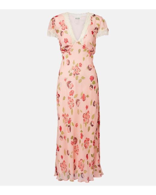 Rixo Pink Clarice Floral Lace-Trimmed Midi Dress