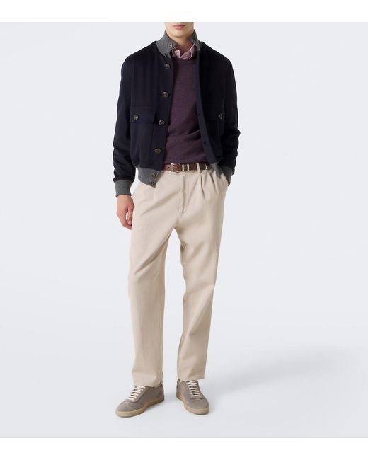 Brunello Cucinelli Blue Virgin Wool Blouson Jacket for men