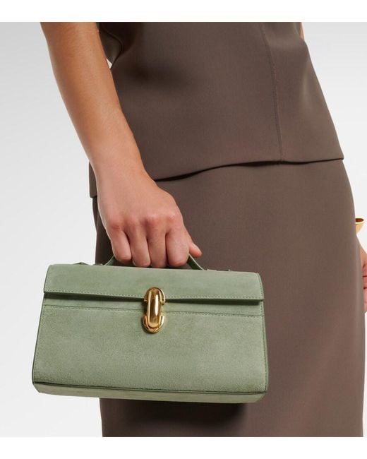 SAVETTE Green Symmetry Pochette Small Suede Top-Handle Bag