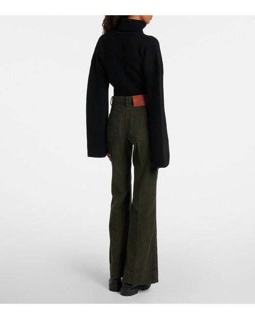 Victoria Beckham Green Alina Mid-Rise Cotton Corduroy Flared Pants