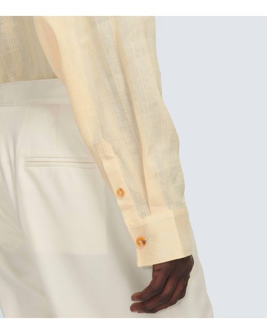King & Tuckfield Natural Striped Linen And Silk Shirt for men