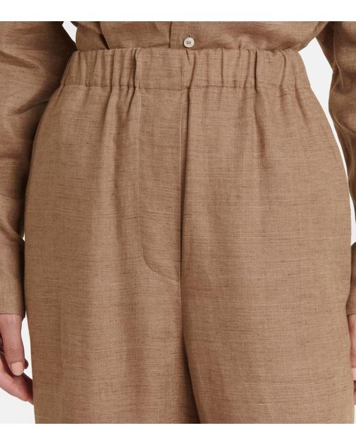Loro Piana Brown Valerio High-Rise Linen Wide-Leg Pants