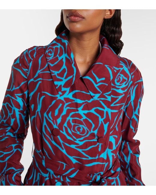 Dries Van Noten Blue Printed Twill Coat