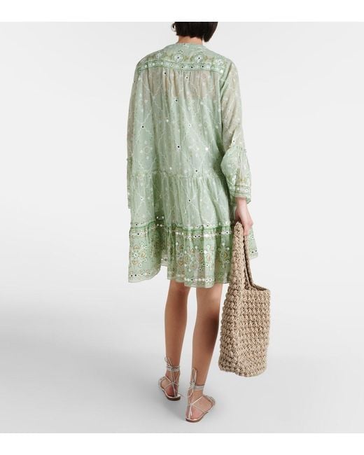 Juliet Dunn Green Embroidered Cotton Minidress
