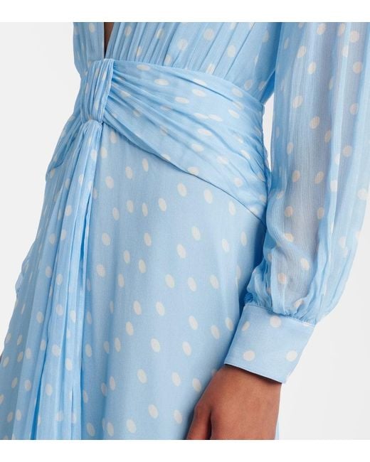 Rixo Blue Meera Polka-Dot Shirred Gown