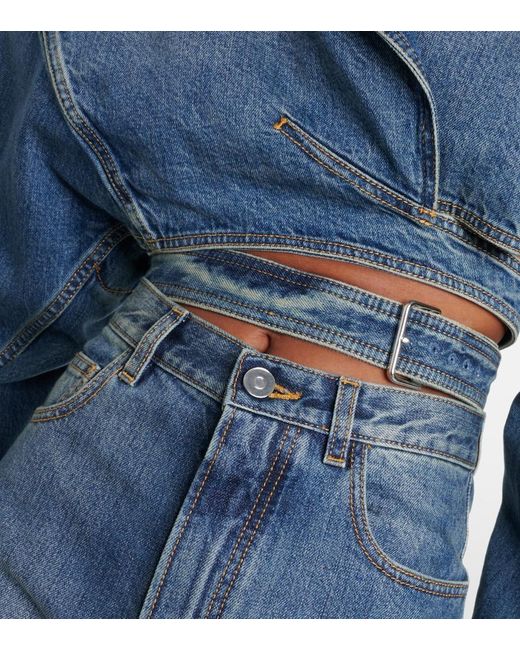 Alaïa Blue Cropped Denim Wrap Jacket