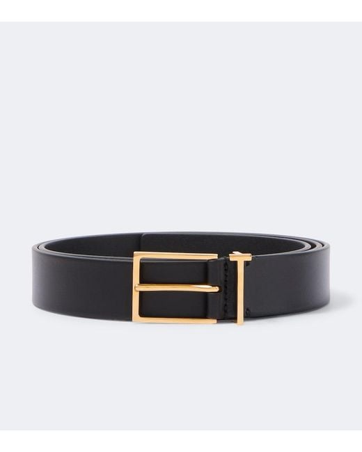Tom Ford Black T Leather Belt for men