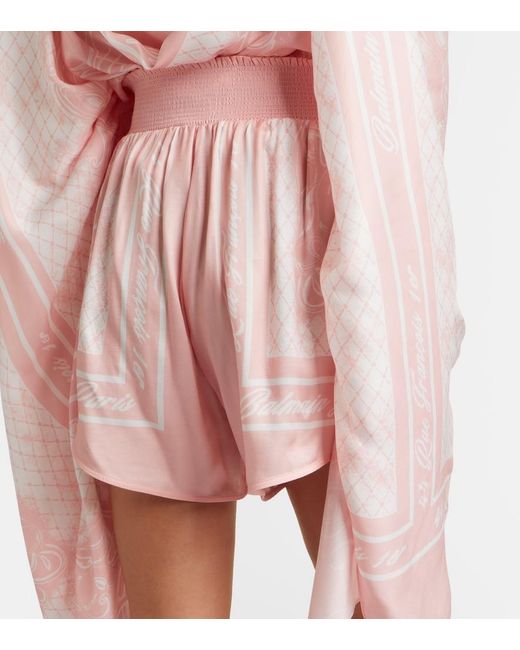 Balmain Pink Printed Satin Shorts
