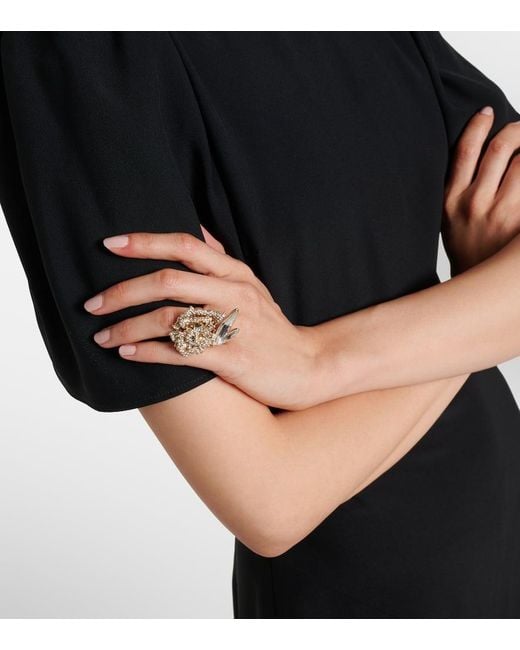 Anello Carnation Con Cristalli di Alexander McQueen in Metallic
