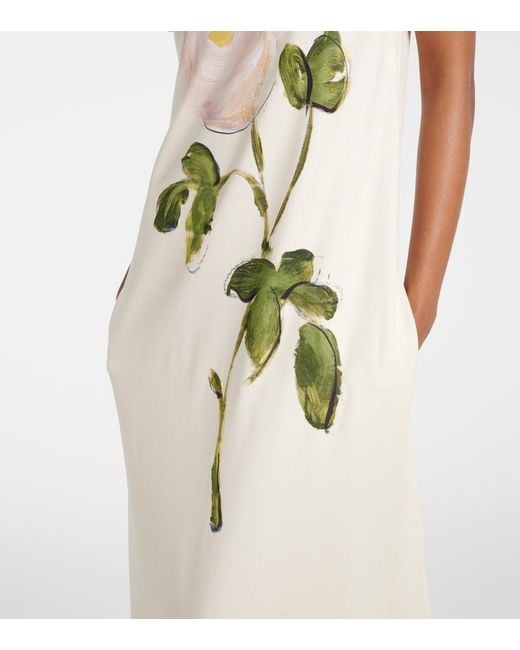 Oscar de la Renta Natural Painted Roses Jersey Maxi Dress