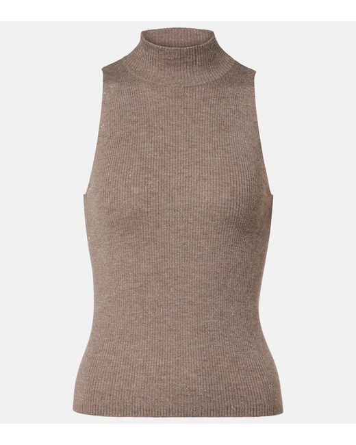 Brunello Cucinelli Brown Knitted Lame Top