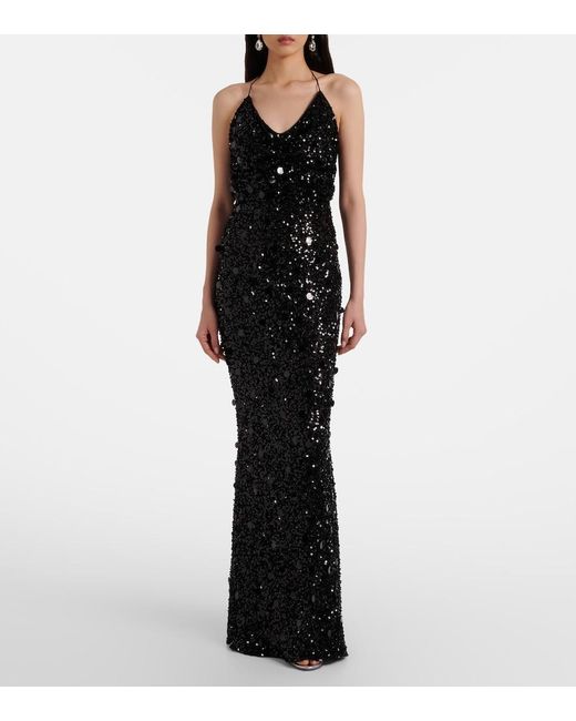 Dolce & Gabbana Black Sequined Halterneck Gown