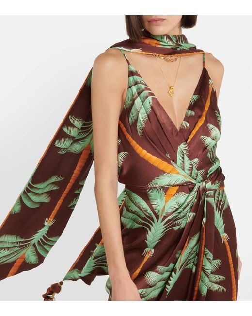 Robe Longue Brodee Et Imprimee En Soie Johanna Ortiz en coloris Green