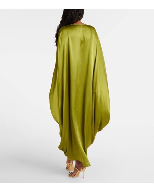 ‎Taller Marmo Green Azores Gathered Silk Satin Kaftan