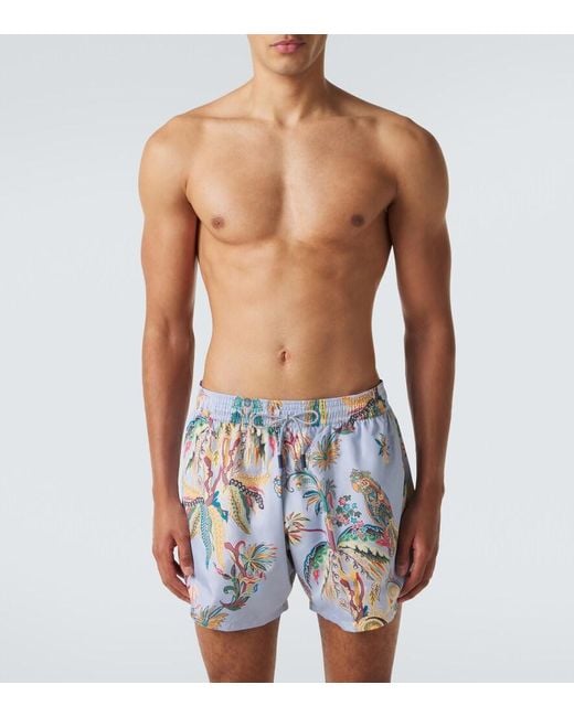 Etro Blue Printed Swim Trunks for men