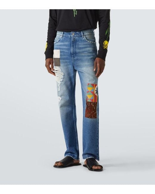 Loewe Blue Patchwork Straight Jeans for men