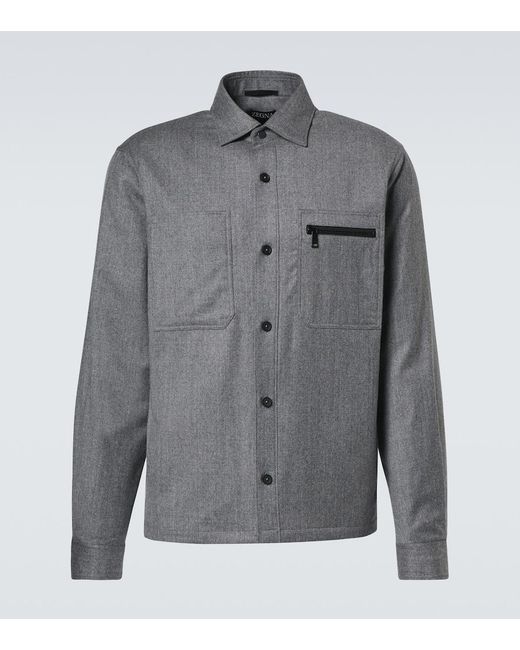 Zegna Gray Padded Wool Melange Overshirt for men