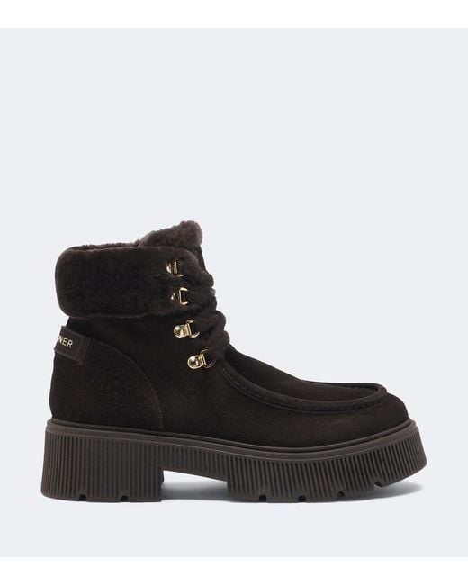 Bogner Black Turin Shearling-Trimmed Suede Lace-Up Boots
