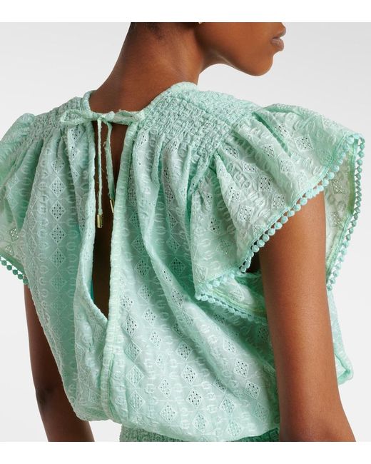 Melissa Odabash Green Jess Embroidered Cotton Minidress