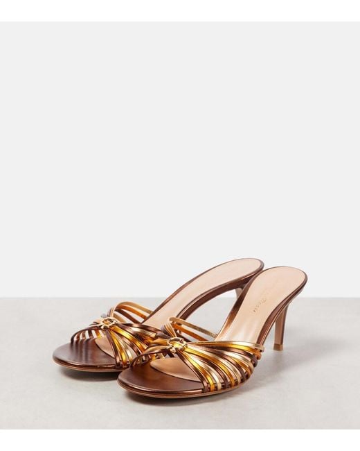Gianvito Rossi Brown Vyna 70 Metallic Leather Mules