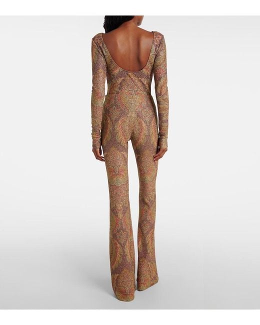 Etro Natural Printed Jersey Flared Pants