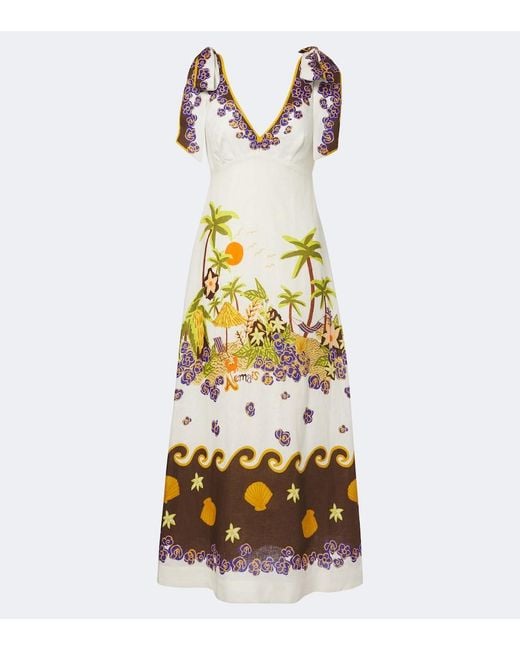 ALÉMAIS Metallic Island Cove Linen Midi Dress