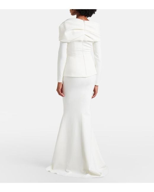 Safiyaa White Millie Draped Crepe Gown