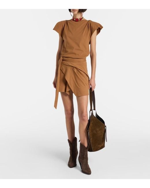 Isabel Marant Brown Berenice Asymmetric Cotton Wrap Skirt