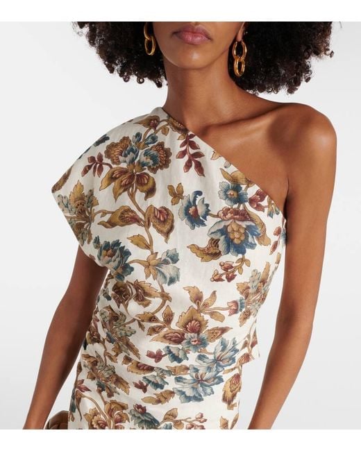 Sir Metallic Eleanora Floral One-Shoulder Linen Crop Top