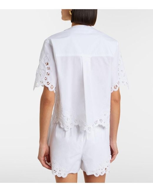 Veronica Beard White Aleck Embroidered Cotton Shirt