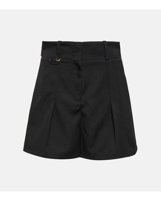 Jacquemus Black Le Short Bari Pleated Wool Shorts