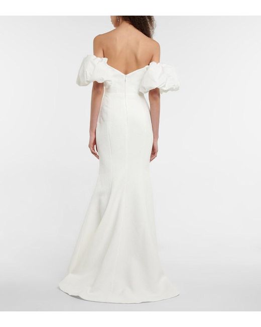 Rebecca Vallance White Bridal Genevieve Off-shoulder Crepe Gown