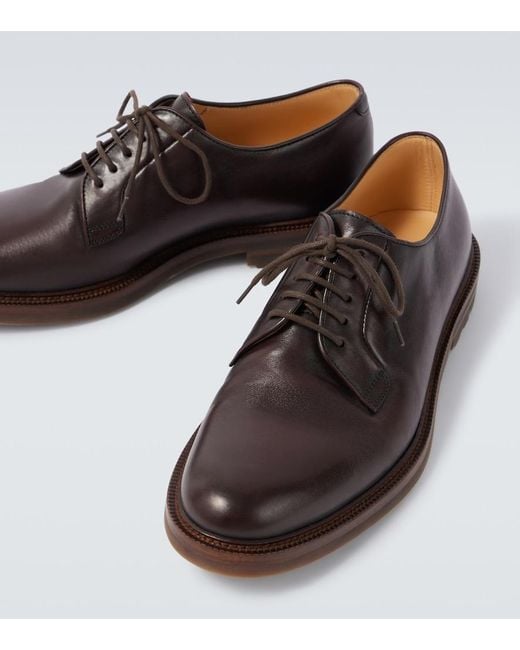 Brunello Cucinelli Brown Leather Derby Shoes for men