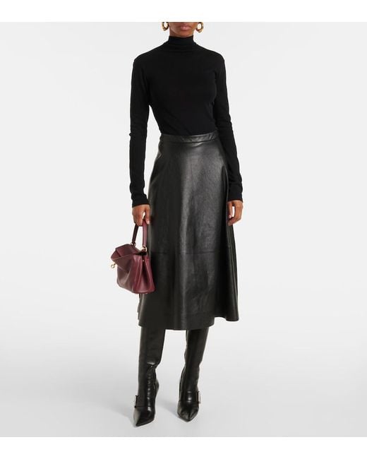 Balenciaga Black Leather Flared Skirt