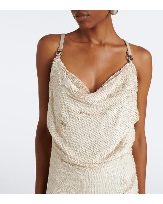 Coperni White Draped Open-Back Sequined Maxi Dress