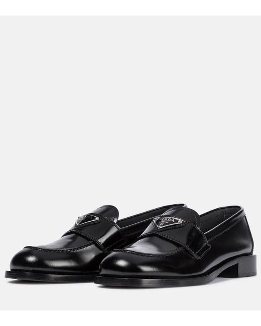 Prada Black Triangle-logo Patent-leather Loafers