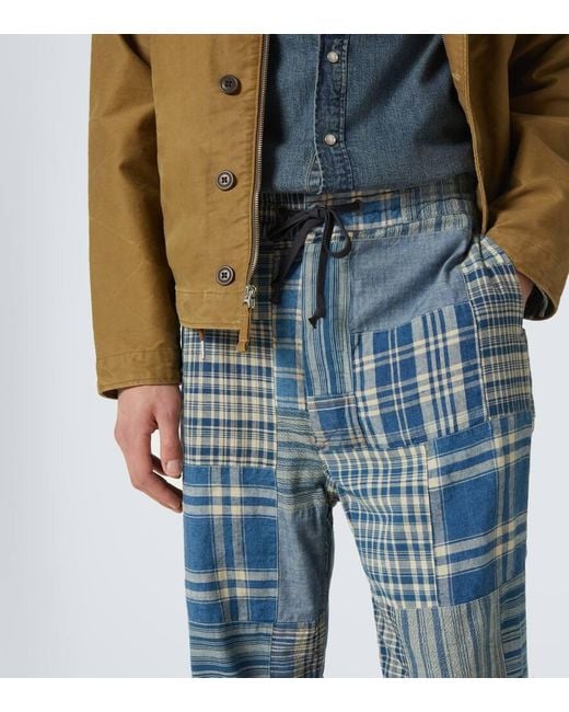 Pantalones De Algodon Y Lino Con Patchwork RRL de hombre de color Blue