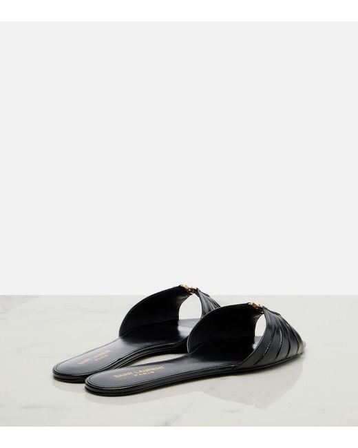 Saint Laurent Black Cassandre Leather Slides