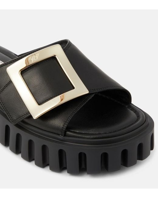 Roger Vivier Black Viv' Go Thick Leather Mules