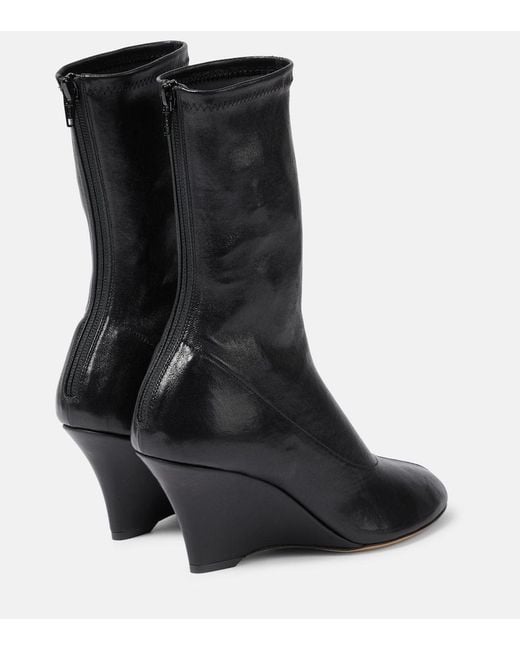Khaite Black Apollo Wedge Leather Ankle Boots