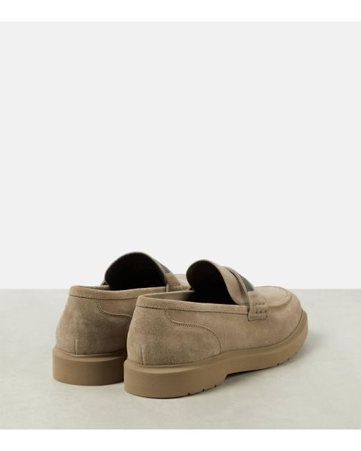 Brunello Cucinelli Natural Embellished Suede Penny Loafers