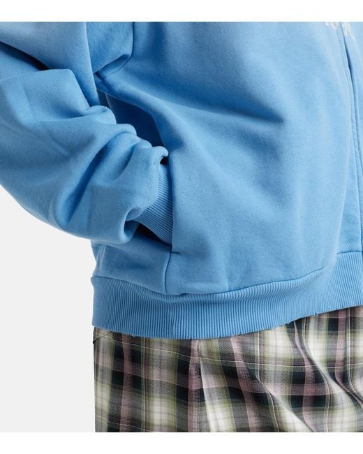Acne Blue Oversized Cotton-Blend Zip-Up Sweatshirt