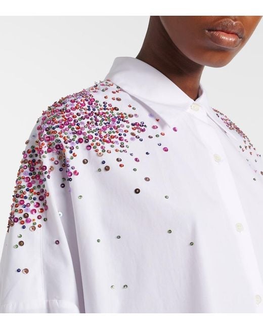 Dries Van Noten White Oversized Sequined Cotton Shirt