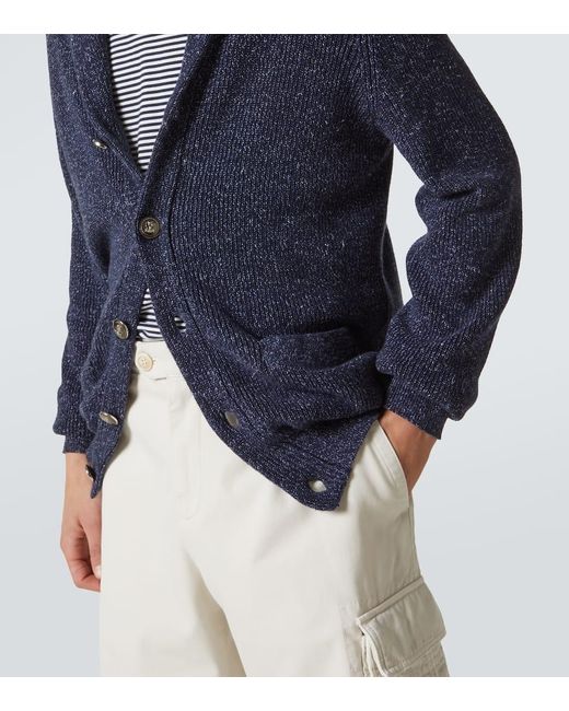 Brunello Cucinelli Blue Cotton And Linen Cardigan for men